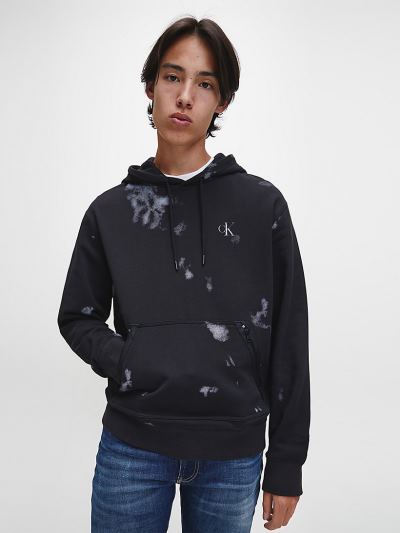Calvin Klein Ruhák HU955617 | Calvin Klein Relaxed Cloud Print Férfi Kapucnis Pulóver Fekete